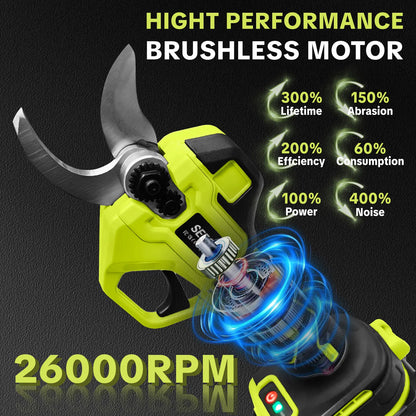 SEESE Cordless Electric Pruning Shears with Brushless Motor - 1.25" Cutting Capacity, Dual 21V Battery for Efficient Tree and Flower Trimming, Ideal Father's Day Gift