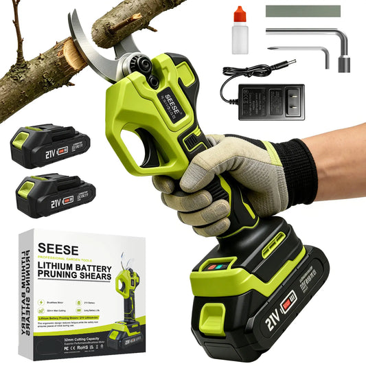 SEESE Cordless Electric Pruning Shears with Brushless Motor - 1.25" Cutting Capacity, Dual 21V Battery for Efficient Tree and Flower Trimming, Ideal Father's Day Gift