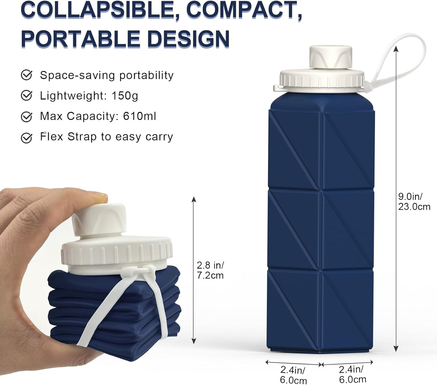 Collapsible 20.6 Oz Silicone Water Bottle - Lightweight, Reusable, Leakproof Design for Travel, Camping, Hiking, Cycling, Yoga, and Outdoor Sports