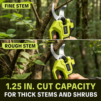 SEESE Cordless Electric Pruning Shears with Brushless Motor - 1.25" Cutting Capacity, Dual 21V Battery for Efficient Tree and Flower Trimming, Ideal Father's Day Gift